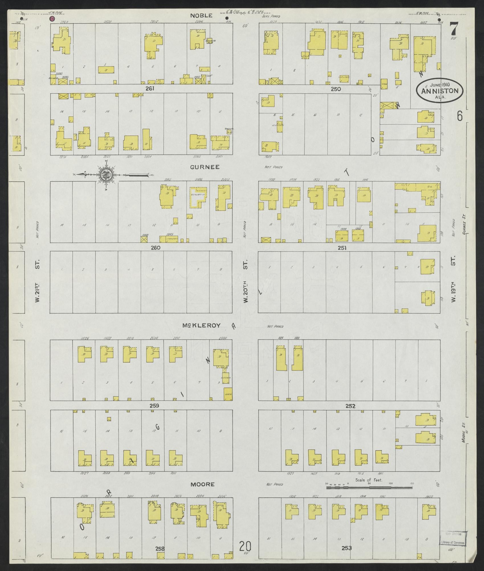 Sanborn Fire Insurance Map from Anniston, Calhoun County, Alabama (1910), Sheet #0007 - Complete Map Set gallery image, historic Sanborn map, vintage wall art, Alabama Alabama