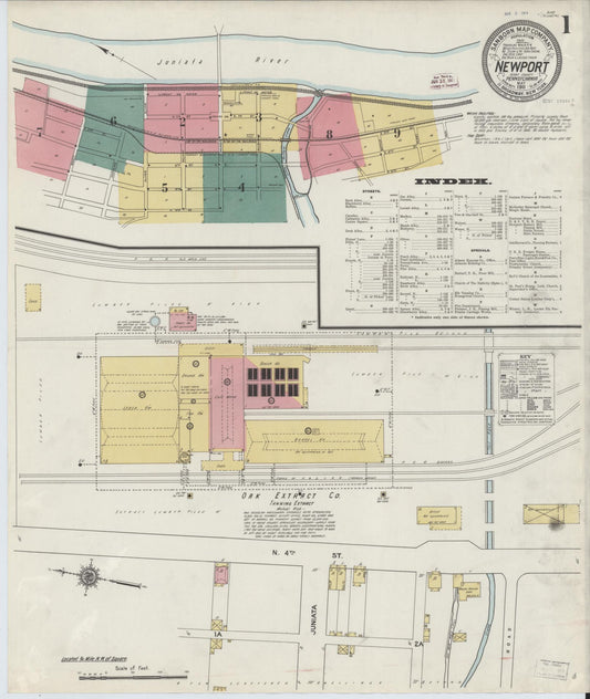 Sanborn Fire Insurance Map from Newport, Perry County, Pennsylvania (1911), Sheet #0001 - Historic Sanborn Fire Insurance Map Print, vintage old map wall art, antique decor, genealogy gift, Pennsylvania Pennsylvania map