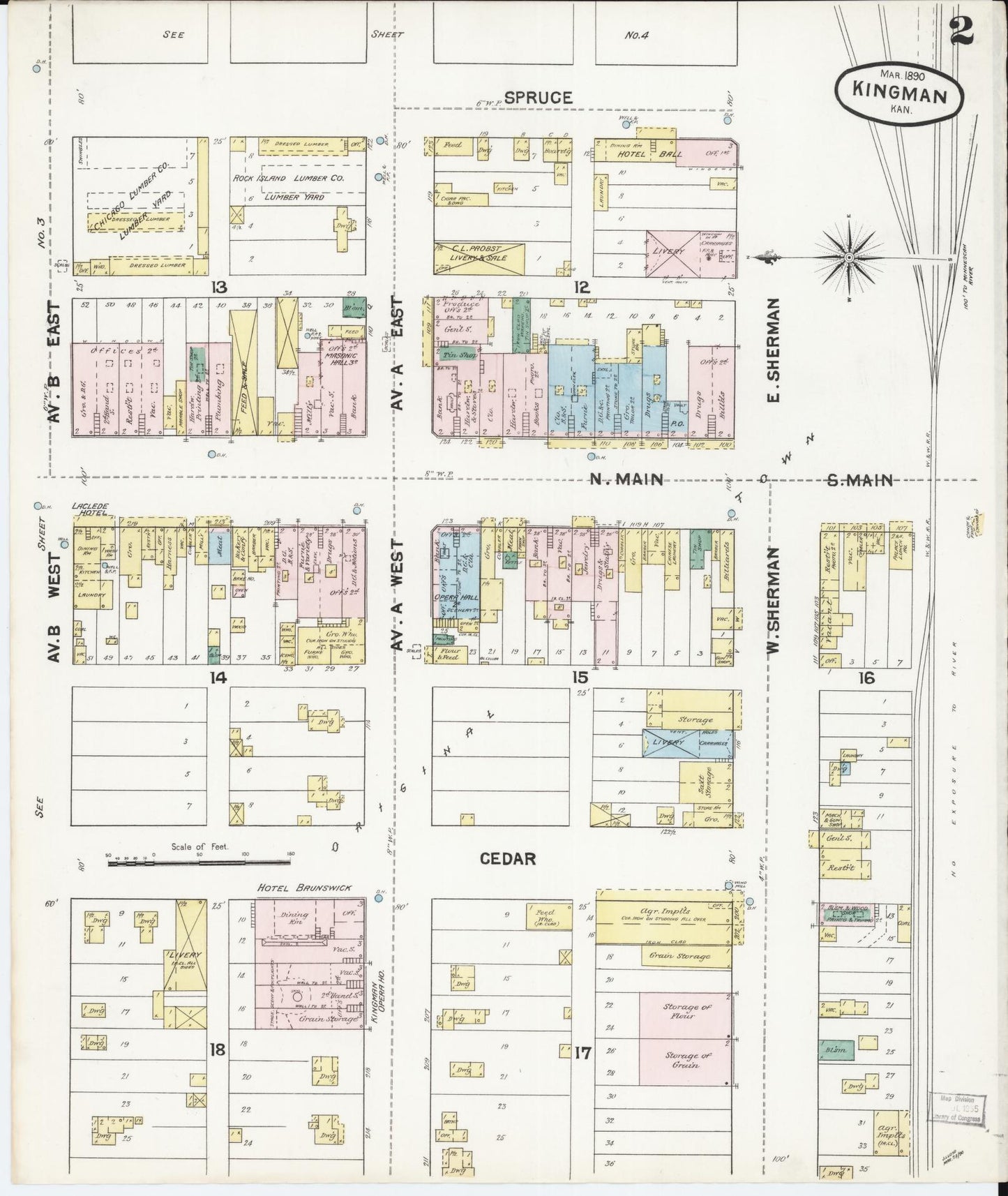 Sanborn Fire Insurance Map from Kingman, Kingman County, Kansas (1890), Sheet #0002 - Complete Map Set gallery image, historic Sanborn map, vintage wall art, Kansas Kansas
