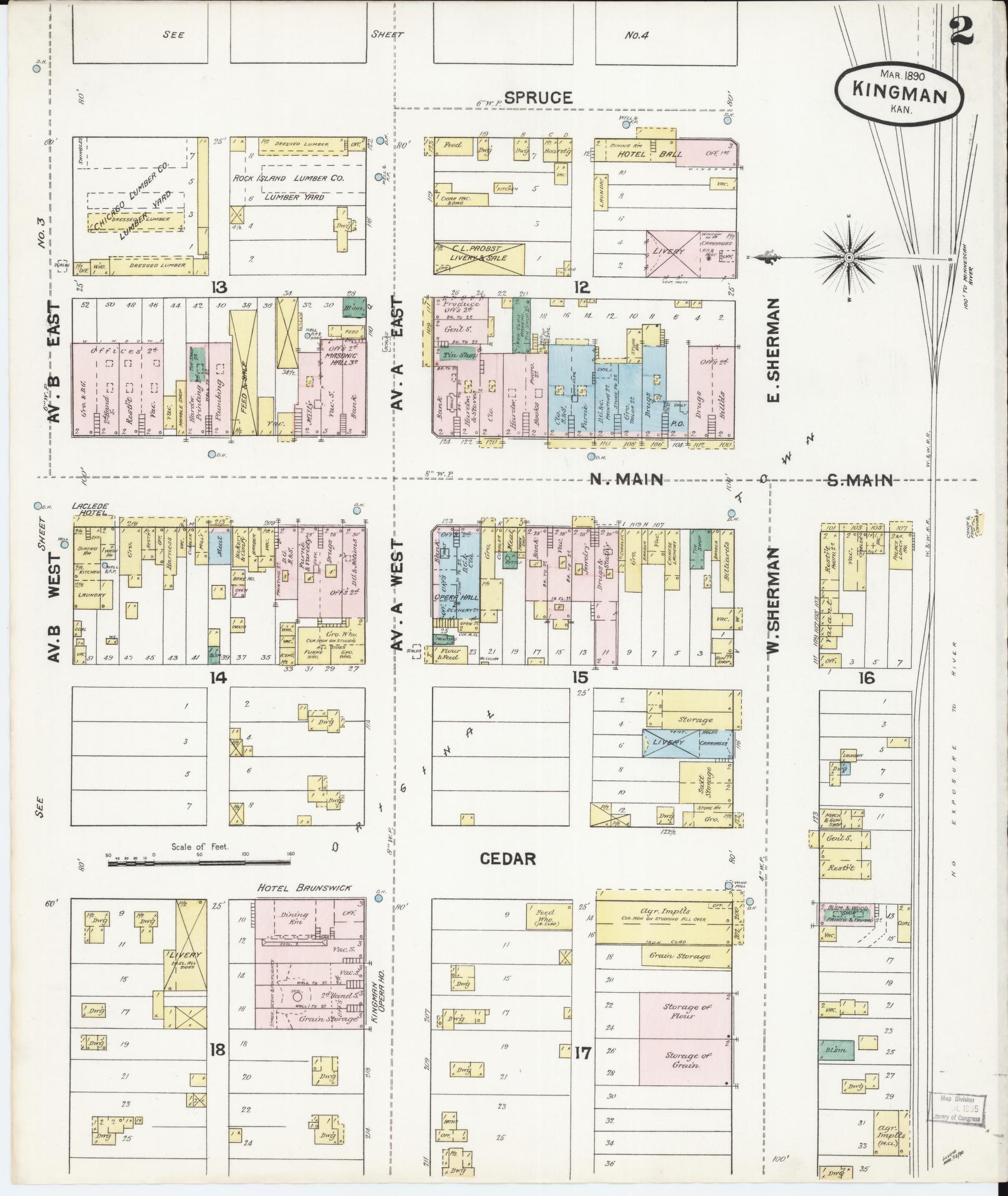 Sanborn Fire Insurance Map from Kingman, Kingman County, Kansas (1890), Sheet #0002 - Complete Map Set gallery image, historic Sanborn map, vintage wall art, Kansas Kansas