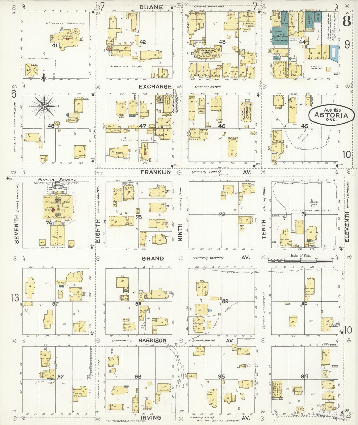 Sanborn Fire Insurance Map from Astoria, Clatsop County, Oregon (1896), Sheet #0008 - Complete Map Set gallery image, historic Sanborn map, vintage wall art, Oregon Oregon