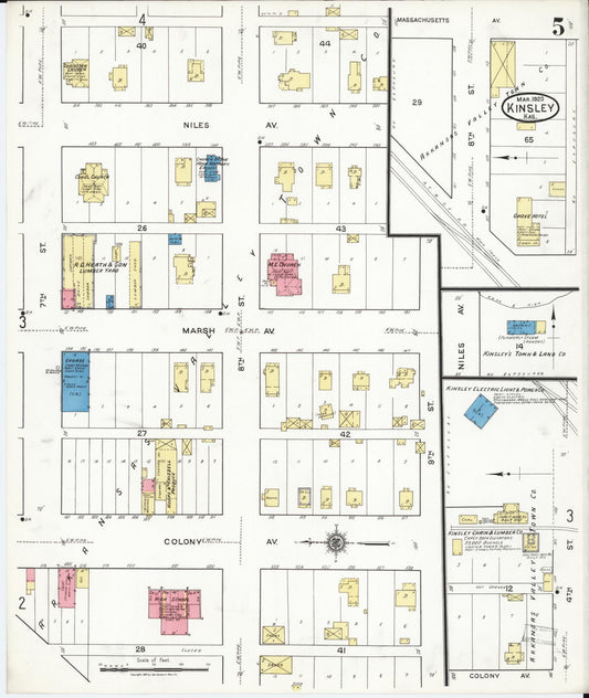Sanborn Fire Insurance Map from Kinsley, Edwards County, Kansas (1920), Sheet #0005 - Historic Sanborn Fire Insurance Map Print, vintage old map wall art, antique decor, genealogy gift, Kansas Kansas map