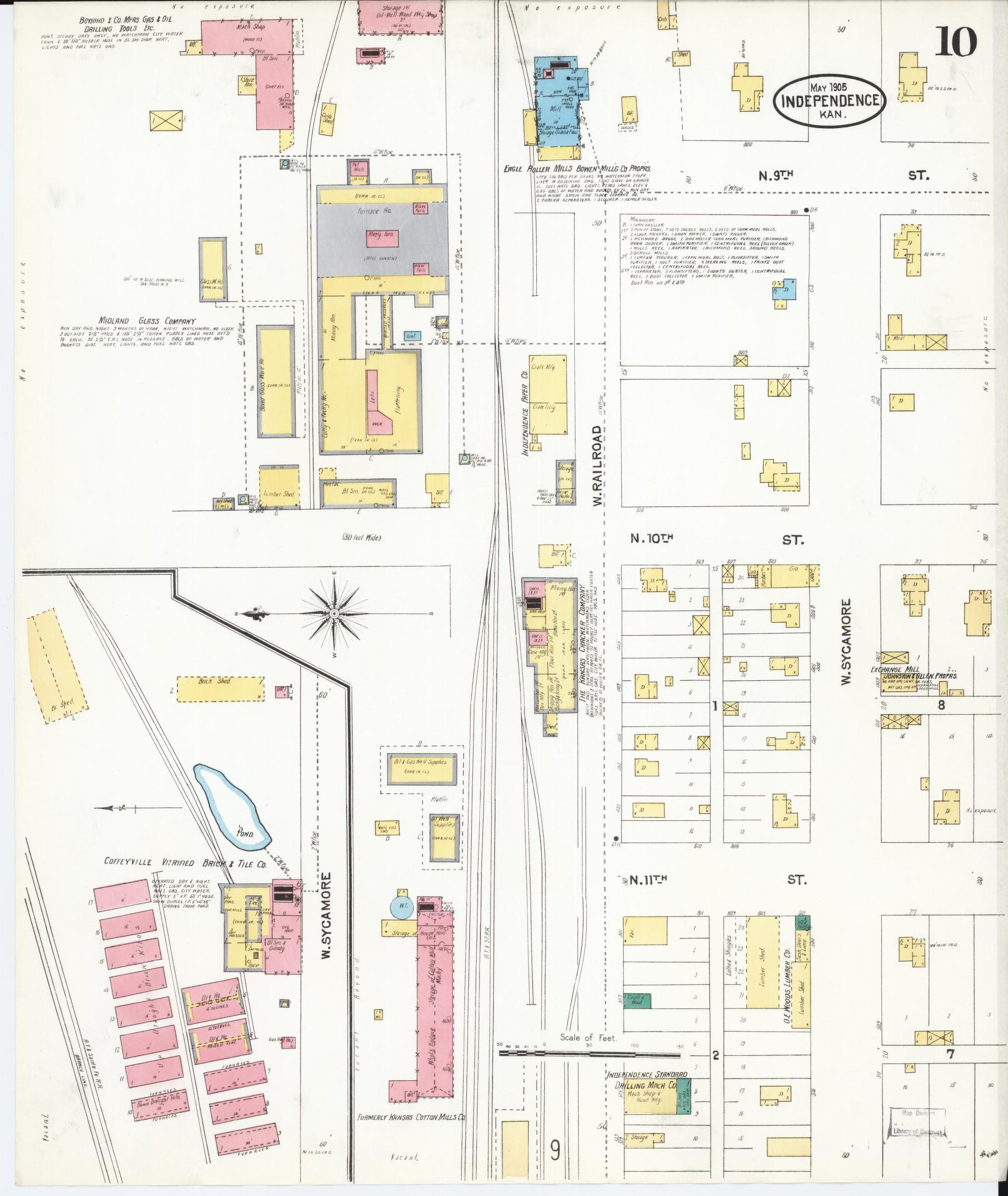 Sanborn Fire Insurance Map from Independence, Montgomery County, Kansas (1905), Sheet #0010 - Historic Sanborn Fire Insurance Map Print, vintage old map wall art, antique decor, genealogy gift, Kansas Kansas map