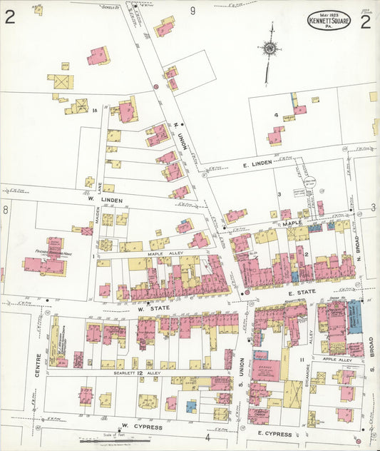 Sanborn Fire Insurance Map from Kennett Square, Chester County, Pennsylvania (1923), Sheet #0002 - Historic Sanborn Fire Insurance Map Print, vintage old map wall art, antique decor, genealogy gift, Pennsylvania Pennsylvania map