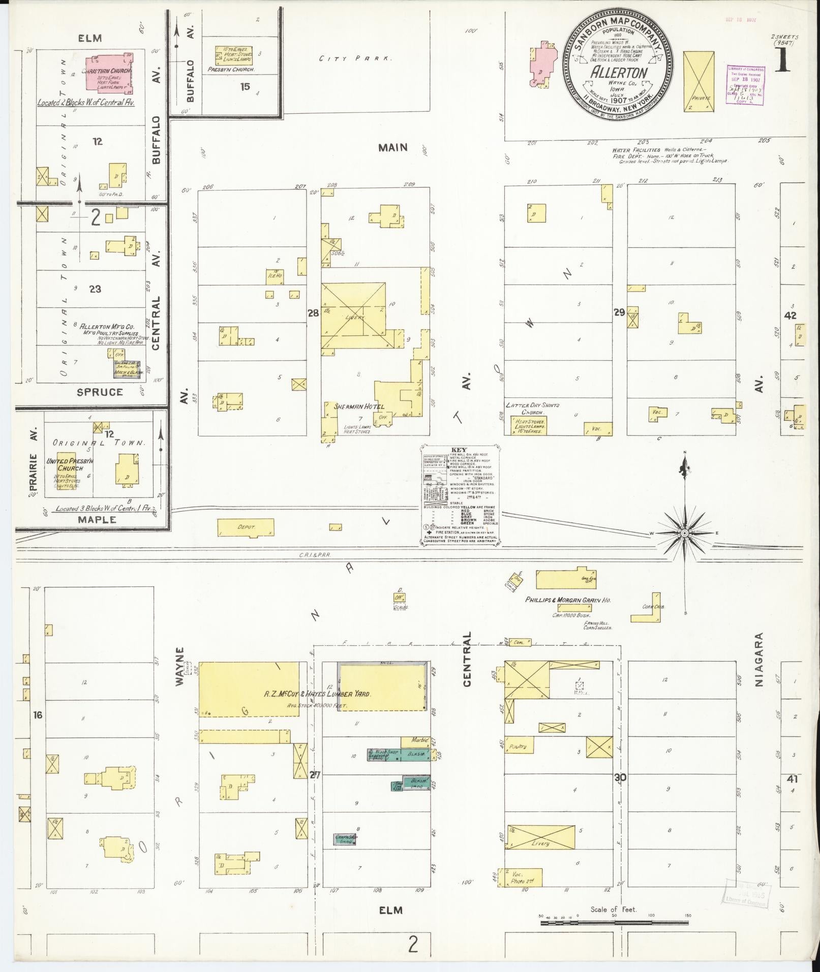 Sanborn Fire Insurance Map from Allerton, Wayne County, Iowa (1907), Sheet #0001 - Historic Sanborn Fire Insurance Map Print
