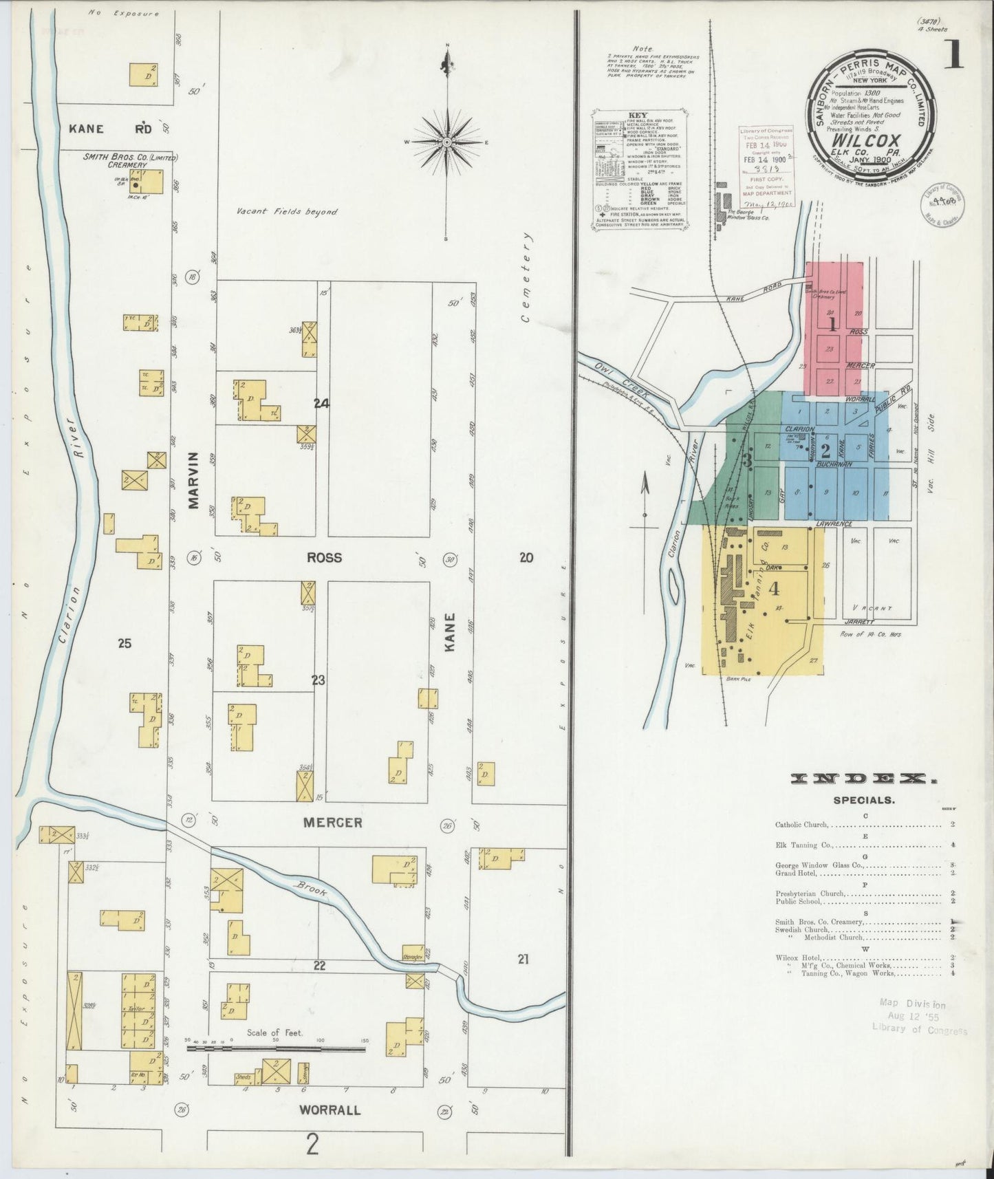 Sanborn Fire Insurance Map from Wilcox, Elk County, Pennsylvania (1900), Sheet #0001 - Historic Sanborn Fire Insurance Map Print, vintage old map wall art, antique decor, genealogy gift, Pennsylvania Pennsylvania map