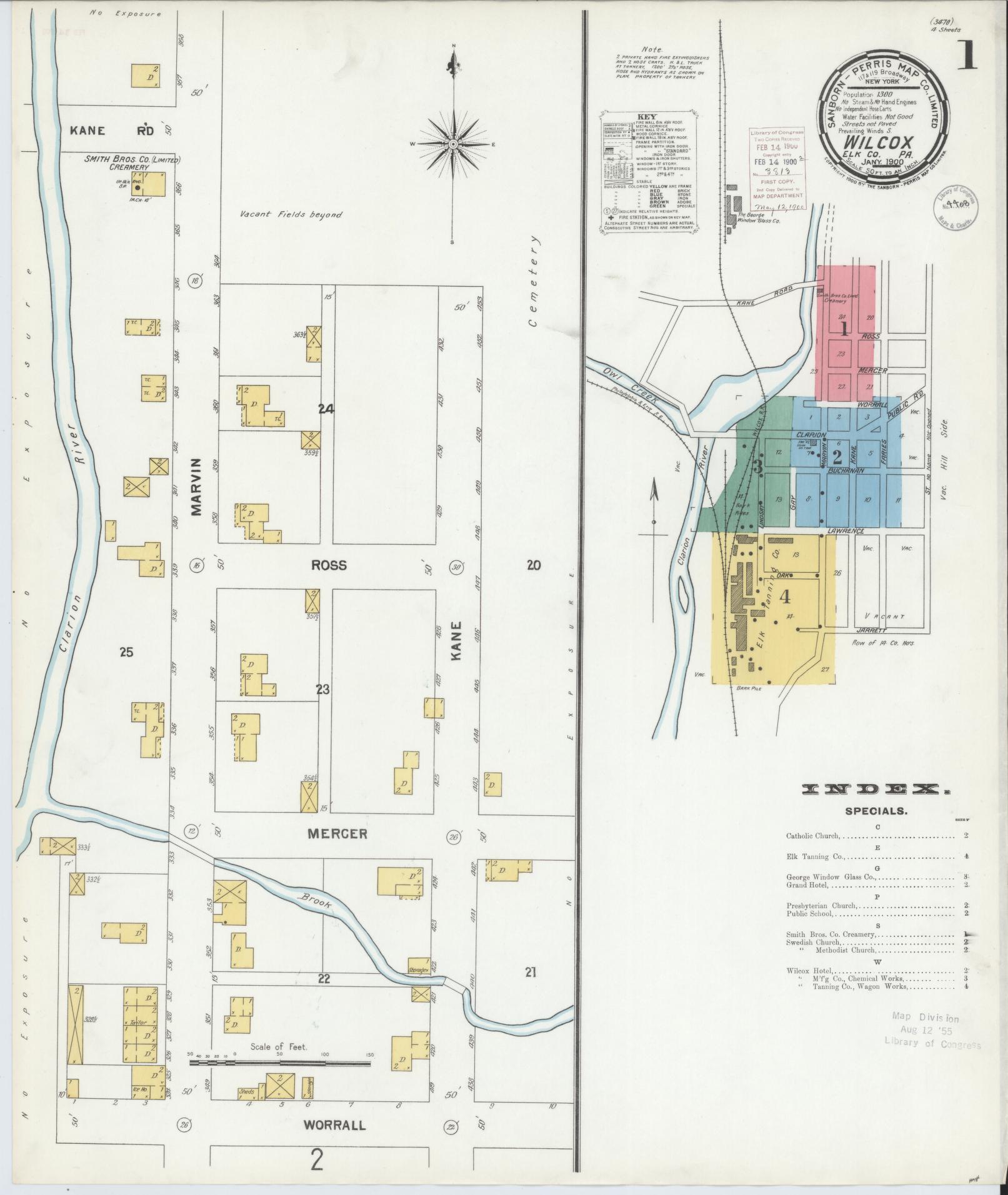 Sanborn Fire Insurance Map from Wilcox, Elk County, Pennsylvania (1900), Sheet #0001 - Historic Sanborn Fire Insurance Map Print, vintage old map wall art, antique decor, genealogy gift, Pennsylvania Pennsylvania map