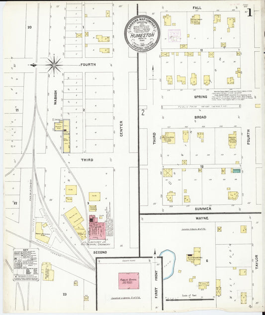 Sanborn Fire Insurance Map from Humeston, Wayne County, Iowa (1907), Sheet #0001 - Historic Sanborn Fire Insurance Map Print, vintage old map wall art