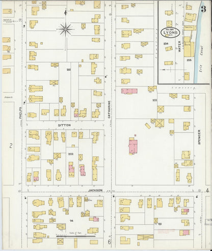 Sanborn Fire Insurance Map from Lyons, Wayne County, New York (1904), Sheet #0003 - Complete Map Set gallery image, historic Sanborn map, vintage wall art, New York New York