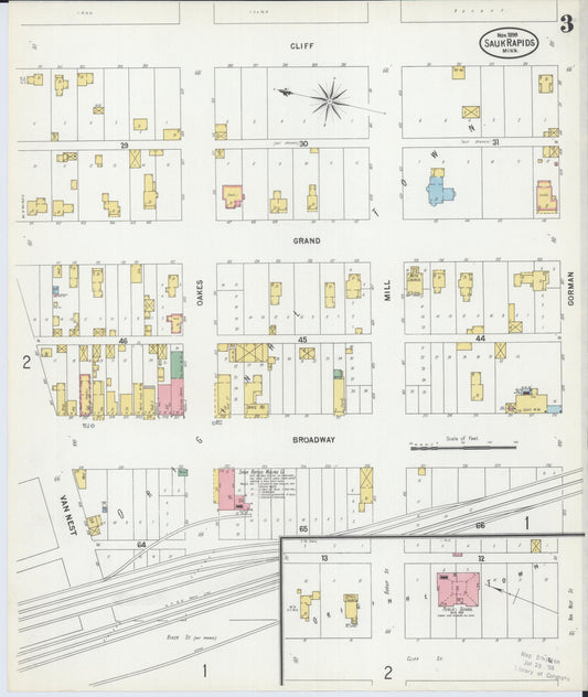 Sanborn Fire Insurance Map from Sauk Rapids, Benton County, Minnesota (1899), Sheet #0003 - Historic Sanborn Fire Insurance Map Print, vintage old map wall art, antique decor, genealogy gift, Minnesota Minnesota map