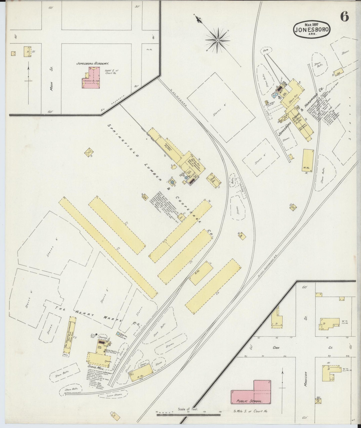 Sanborn Fire Insurance Map from Jonesboro, Craighead County, Arkansas (1897), Sheet #0006 - Complete Map Set gallery image, historic Sanborn map, vintage wall art, Arkansas Arkansas