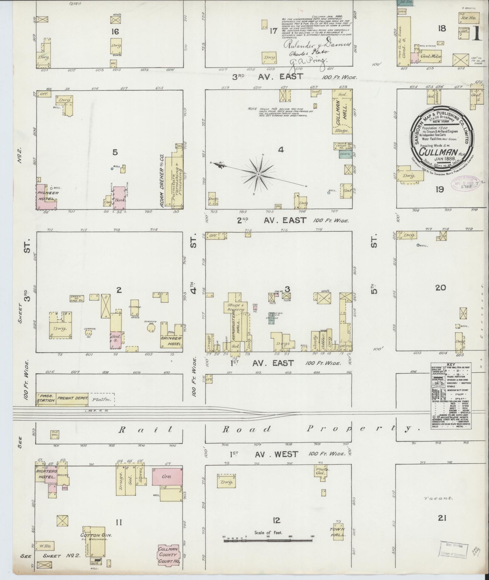 Sanborn Fire Insurance Map from Cullman, Cullman County, Alabama. (1888) – Historic Sanborn Fire Insurance Map Print