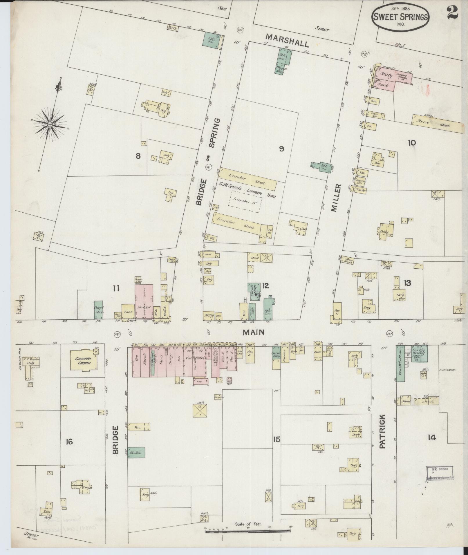 Sanborn Fire Insurance Map from Sweet Springs, Saline County, Missouri (1888), Sheet #0002 - Complete Map Set gallery image, historic Sanborn map, vintage wall art, Missouri Missouri