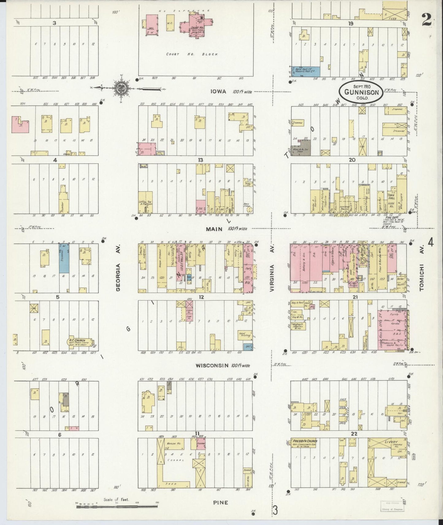 Sanborn Fire Insurance Map from Gunnison, Gunnison County, Colorado (1910), Sheet #0002 - Complete Map Set gallery image, historic Sanborn map, vintage wall art, Colorado Colorado