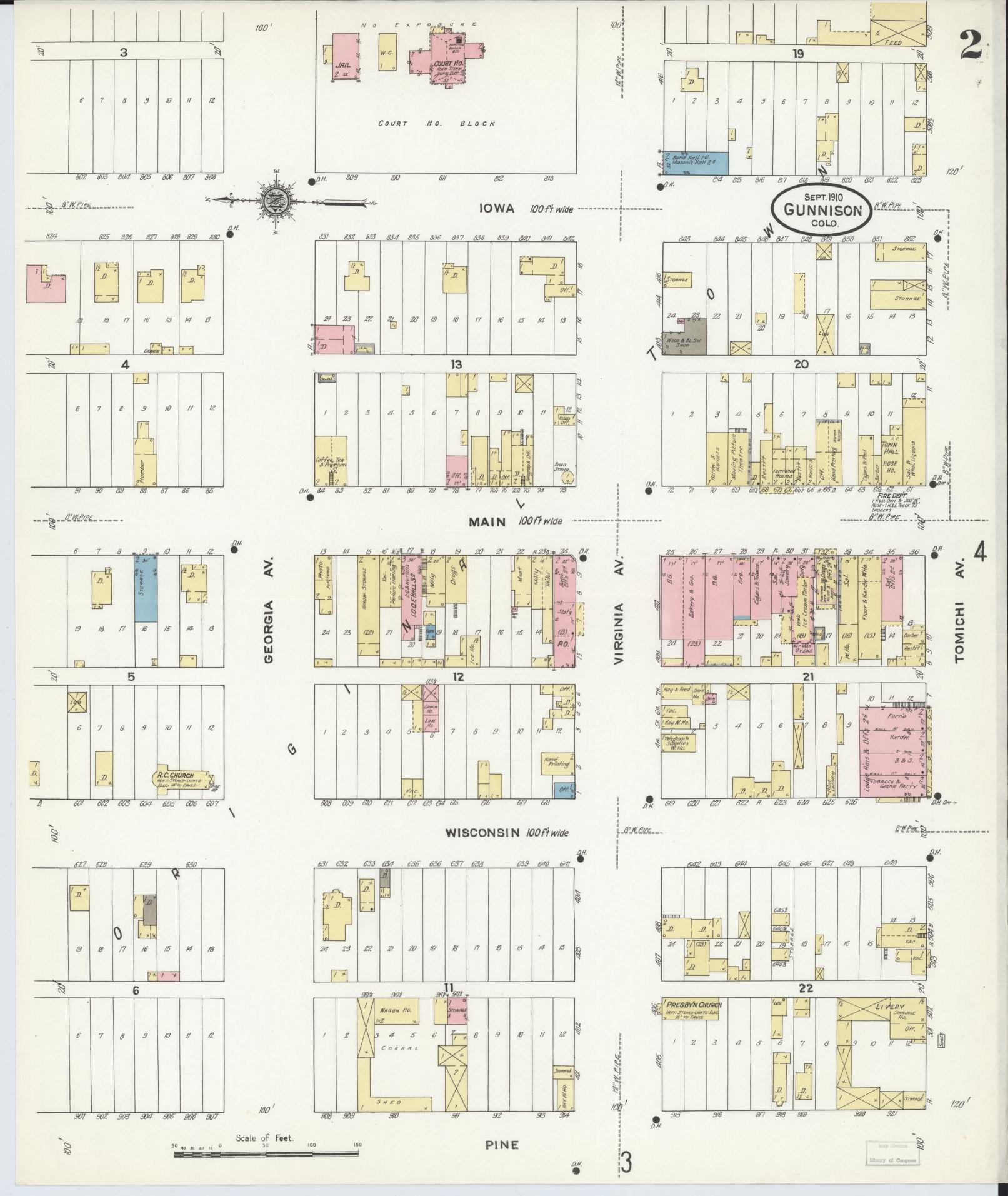 Sanborn Fire Insurance Map from Gunnison, Gunnison County, Colorado (1910), Sheet #0002 - Complete Map Set gallery image, historic Sanborn map, vintage wall art, Colorado Colorado