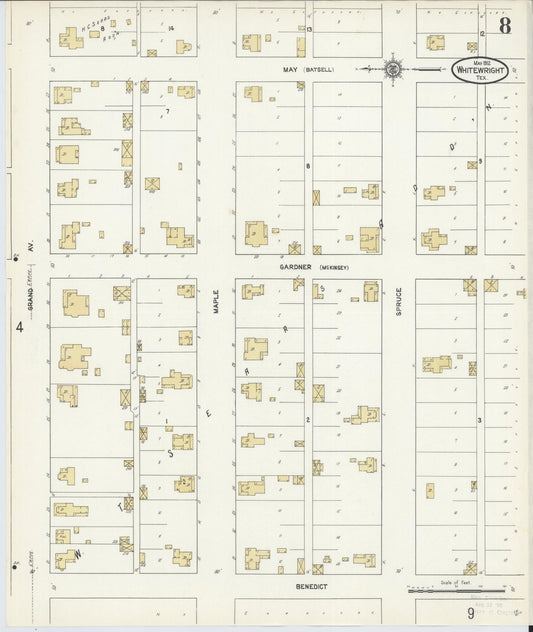 Sanborn Fire Insurance Map from Whitewright, Grayson County, Texas (1912), Sheet #0008 - Historic Sanborn Fire Insurance Map Print, vintage old map wall art, antique decor, genealogy gift, Texas Texas map