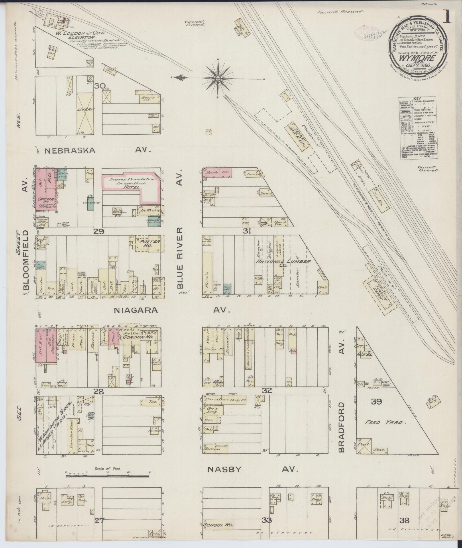 Sanborn Fire Insurance Map from Wymore, Gage County, Nebraska (1886), Sheet #0001 - Complete Map Set gallery image, historic Sanborn map, vintage wall art, Nebraska Nebraska