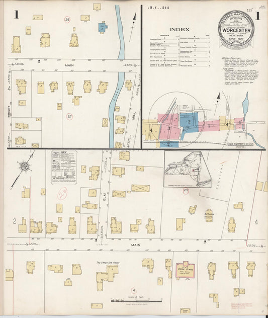 Sanborn Fire Insurance Map from Worcester, Otsego County, New York (1927), Sheet #0001 - Complete Map Set gallery image, historic Sanborn map, vintage wall art, New York New York