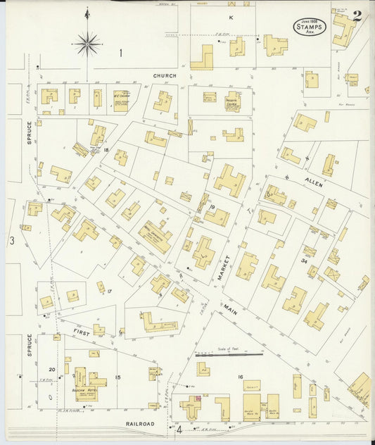Sanborn Fire Insurance Map from Stamps, Lafayette County, Arkansas (1908), Sheet #0002 - Historic Sanborn Fire Insurance Map Print, vintage old map wall art, antique decor, genealogy gift, Arkansas Arkansas map