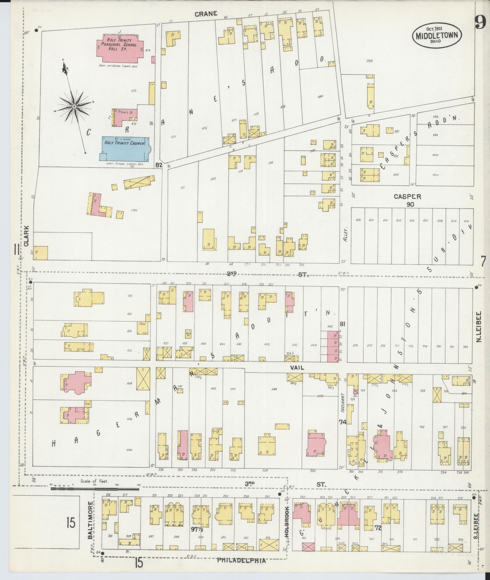 Sanborn Fire Insurance Map from Middletown, Butler County, Ohio (1901), Sheet #0009 - Historic Sanborn Fire Insurance Map Print, vintage old map wall art, antique decor, genealogy gift, Ohio Ohio map