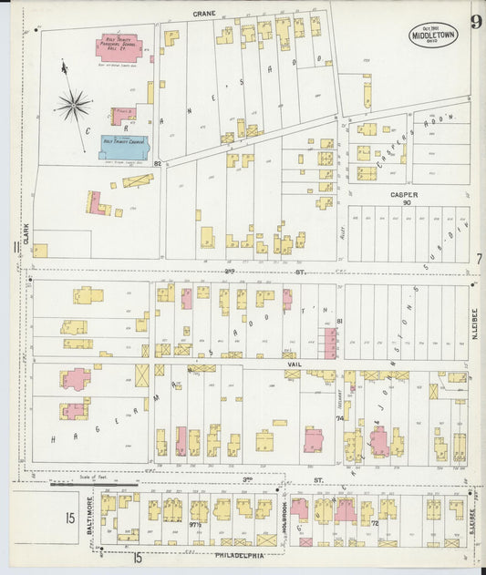 Sanborn Fire Insurance Map from Middletown, Butler County, Ohio (1901), Sheet #0009 - Historic Sanborn Fire Insurance Map Print, vintage old map wall art, antique decor, genealogy gift, Ohio Ohio map