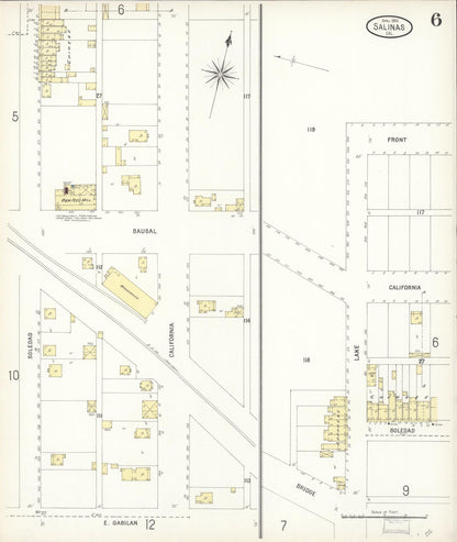 Sanborn Fire Insurance Map from Salinas, Monterey County, California (1900), Sheet #0006 - Complete Map Set gallery image, historic Sanborn map, vintage wall art, California California
