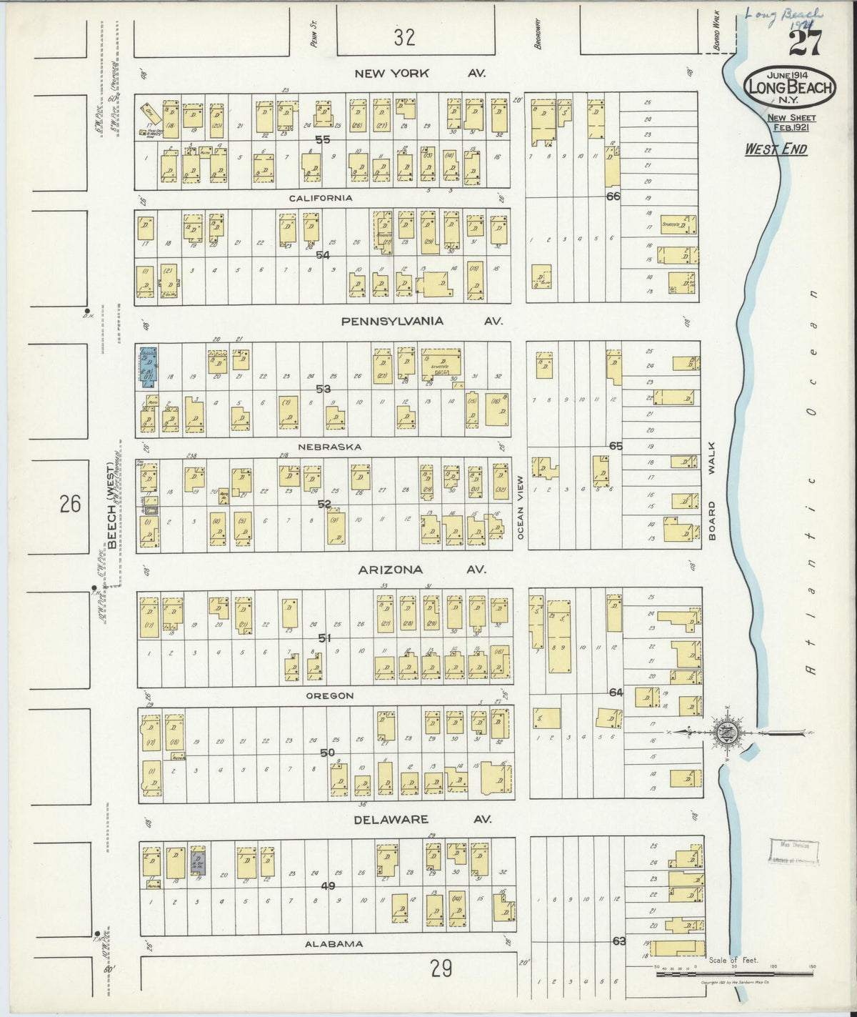 Sanborn Fire Insurance Map from Long Beach, Nassau County, New York (1914), Sheet #0027 - Complete Map Set gallery image, historic Sanborn map, vintage wall art, New York New York