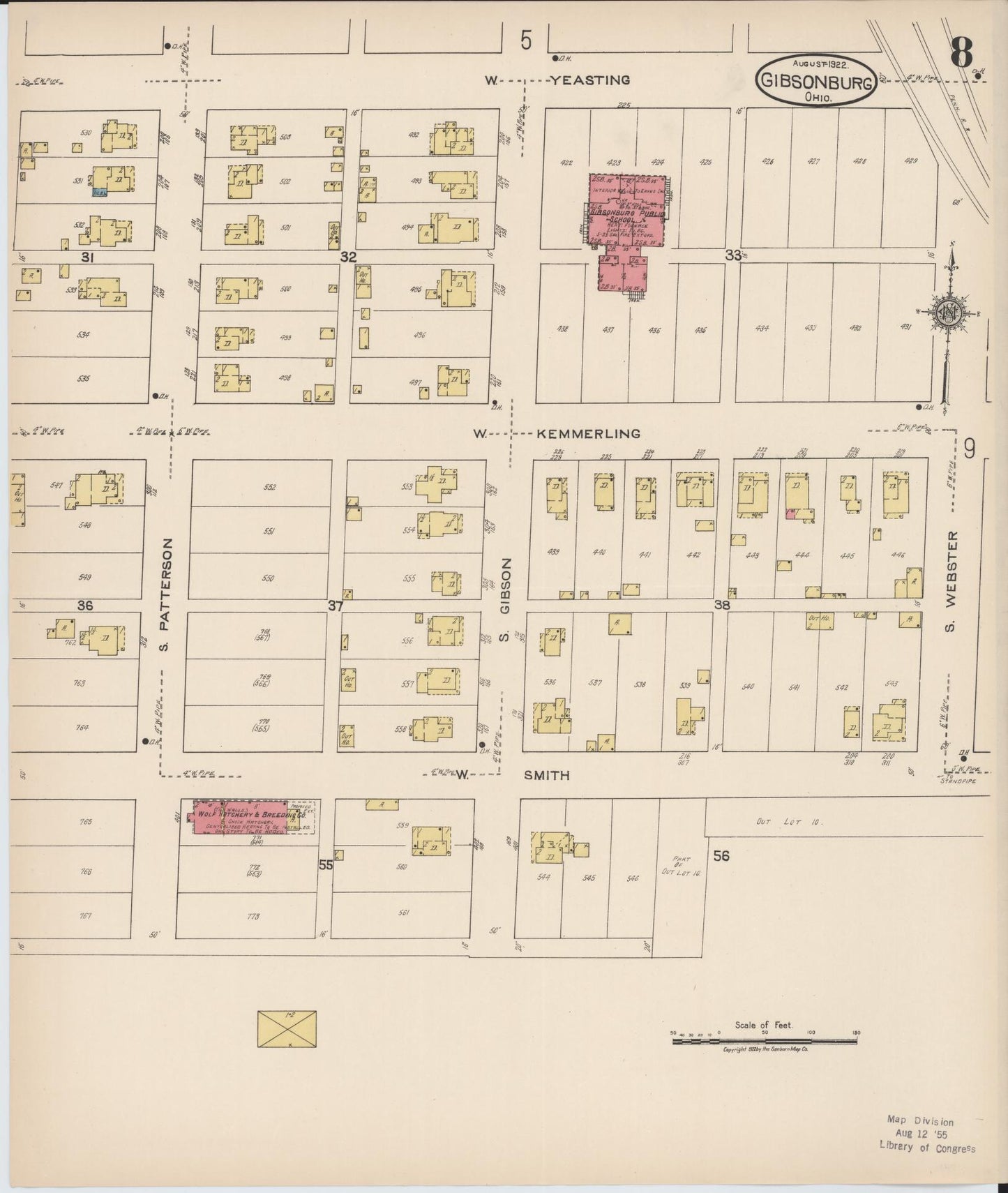 Sanborn Fire Insurance Map from Gibsonburg, Sandusky County, Ohio (1922), Sheet #0008 - Historic Sanborn Fire Insurance Map Print, vintage old map wall art, antique decor, genealogy gift, Ohio Ohio map