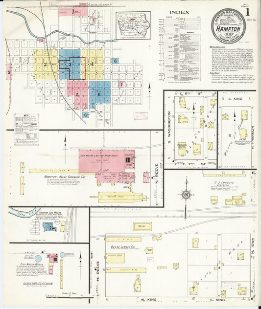 Sanborn Fire Insurance Map from Hampton, Franklin County, Iowa (1913), Sheet #0001 - Historic Sanborn Fire Insurance Map Print