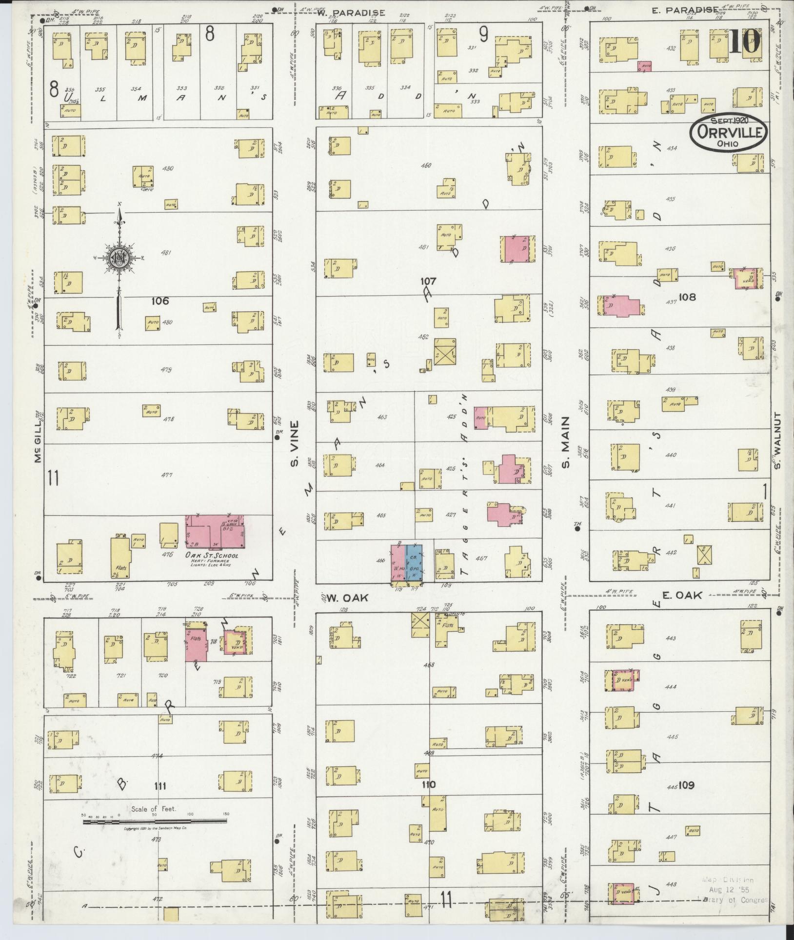 Sanborn Fire Insurance Map from Orrville, Wayne County, Ohio (1920), Sheet #0010 - Historic Sanborn Fire Insurance Map Print, vintage old map wall art, antique decor, genealogy gift, Ohio Ohio map