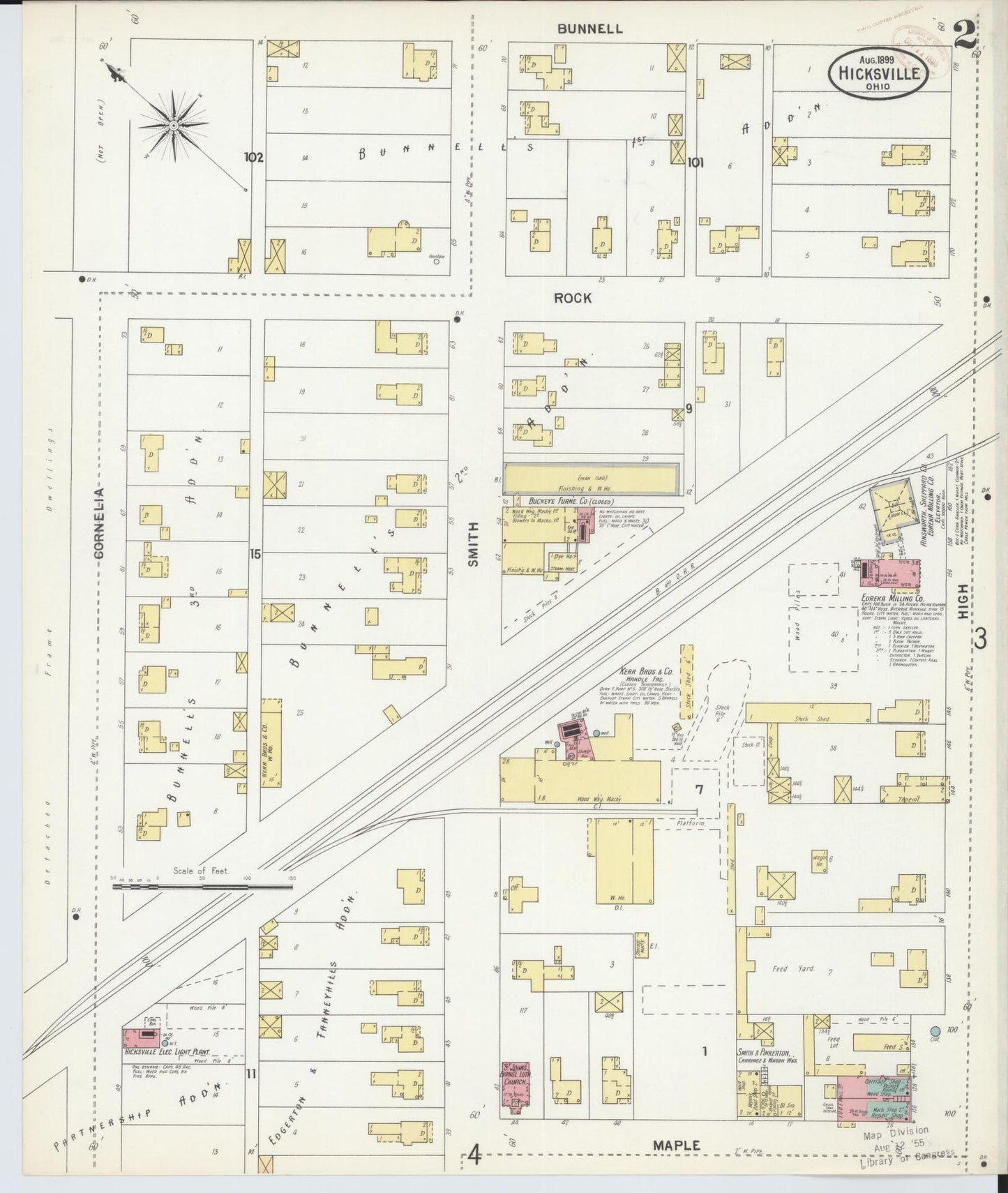 Sanborn Fire Insurance Map from Hicksville, Defiance County, Ohio (1899), Sheet #0002 - Historic Sanborn Fire Insurance Map Print, vintage old map wall art, antique decor, genealogy gift, Ohio Ohio map
