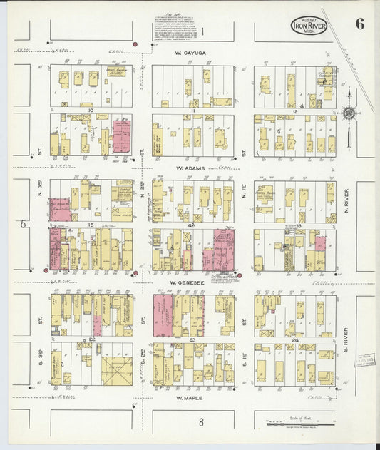 Sanborn Fire Insurance Map from Iron River, Iron County, Michigan (1917), Sheet #0006 - Historic Sanborn Fire Insurance Map Print, vintage old map wall art, antique decor, genealogy gift, Michigan Michigan map