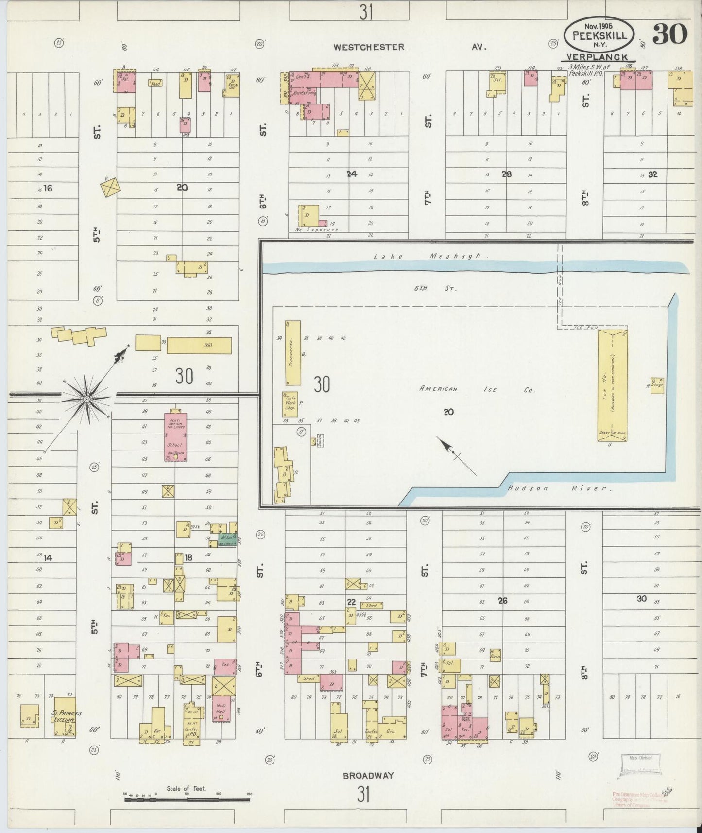 Sanborn Fire Insurance Map from Peekskill, Westchester County, New York (1905), Sheet #0030 - Complete Map Set gallery image, historic Sanborn map, vintage wall art, New York New York