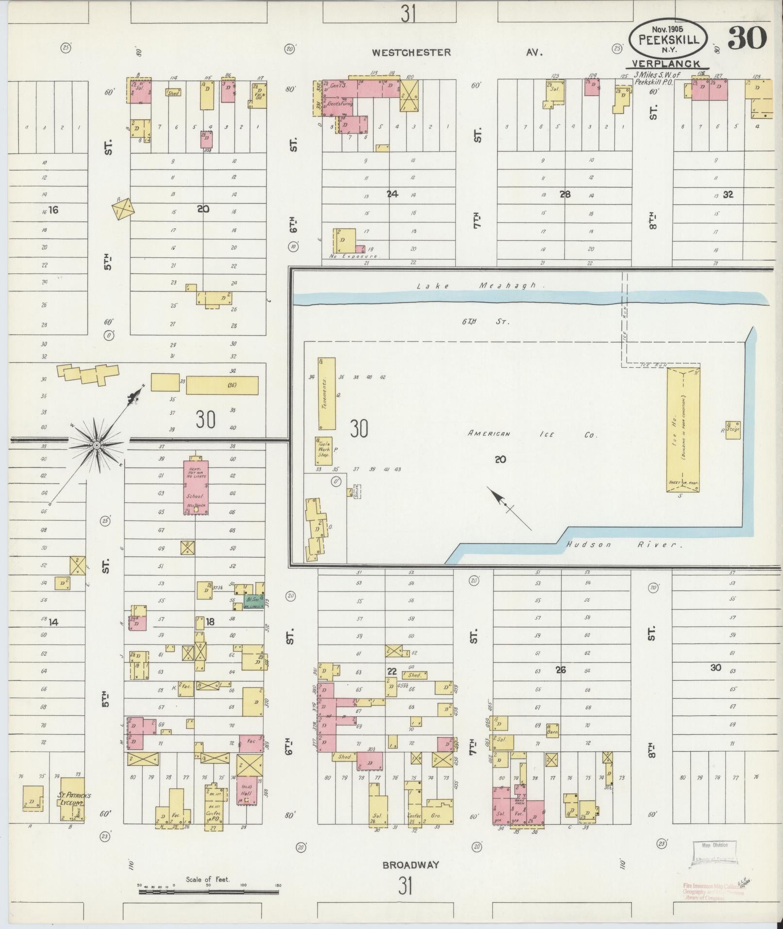 Sanborn Fire Insurance Map from Peekskill, Westchester County, New York (1905), Sheet #0030 - Complete Map Set gallery image, historic Sanborn map, vintage wall art, New York New York