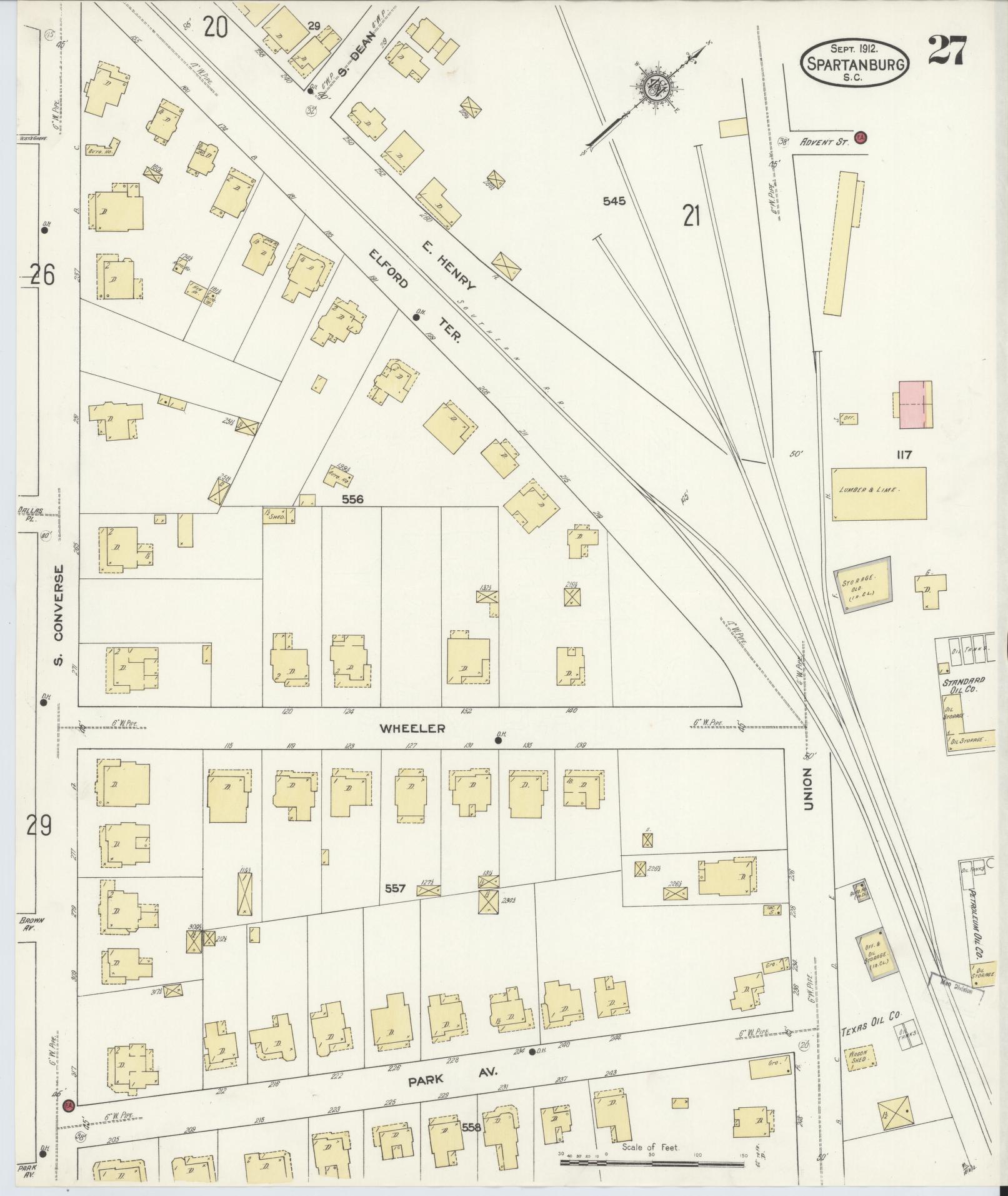 Sanborn Fire Insurance Map from Spartanburg, Spartanburg County, South Carolina (1912), Sheet #0027 - Complete Map Set gallery image, historic Sanborn map, vintage wall art, South Carolina South Carolina