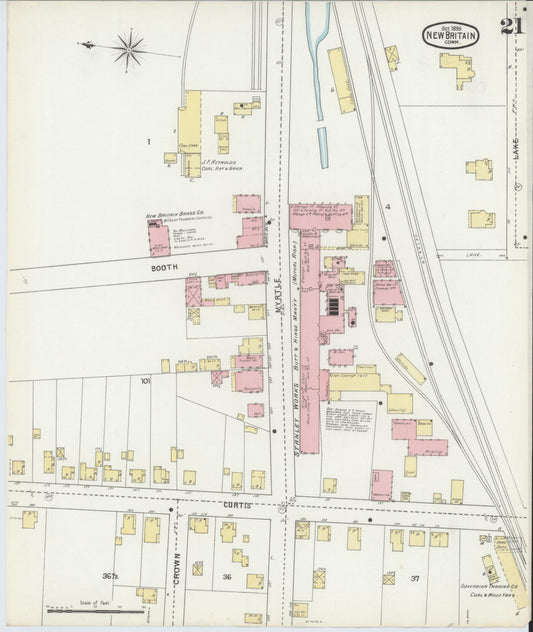 Sanborn Fire Insurance Map from New Britain, Hartford County, Connecticut (1895), Sheet #0021 - Historic Sanborn Fire Insurance Map Print, vintage old map wall art, antique decor, genealogy gift, Connecticut Connecticut map