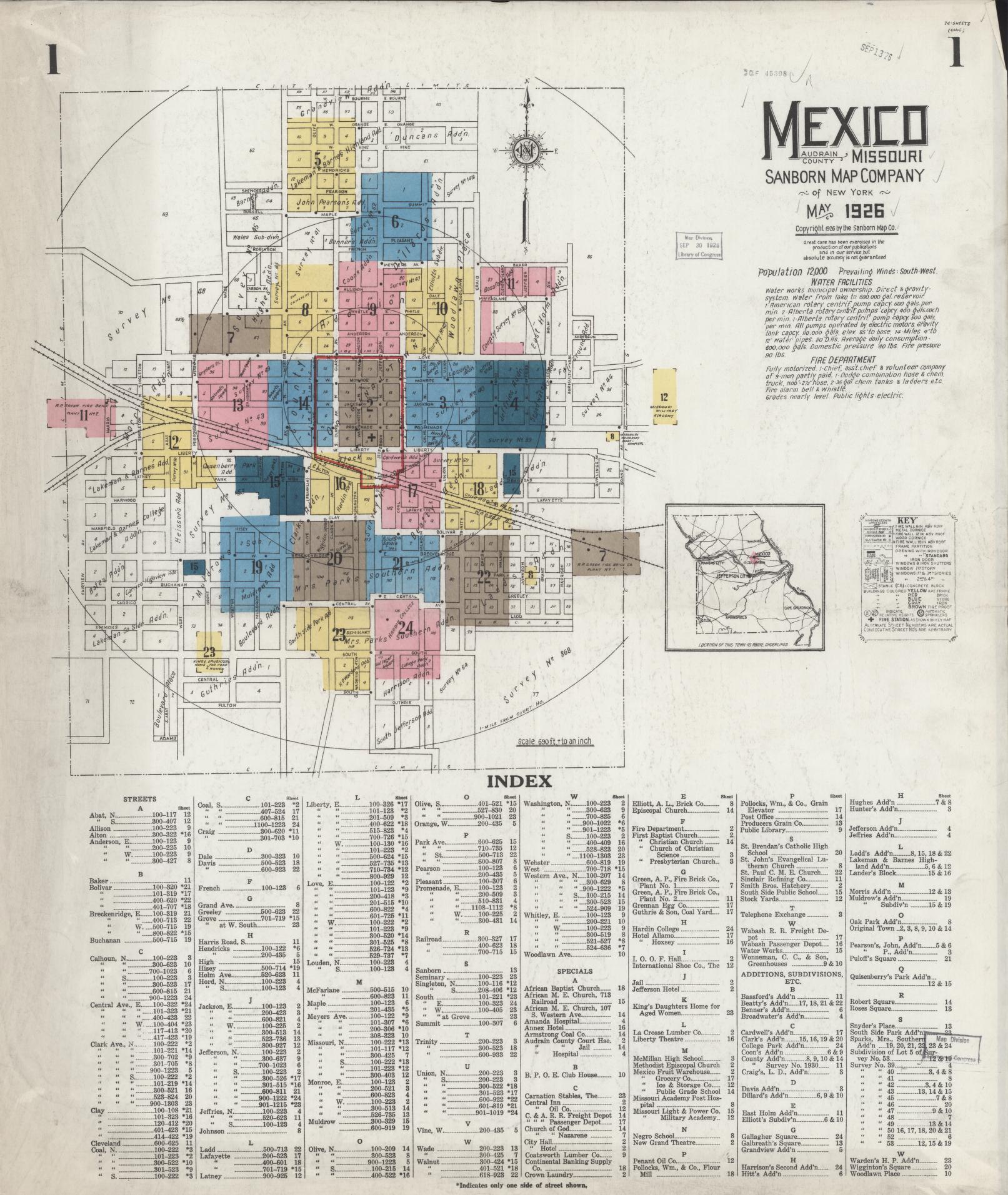 Sanborn Fire Insurance Map from Mexico, Audrain County, Missouri. (1926) – Historic Sanborn Fire Insurance Map Print