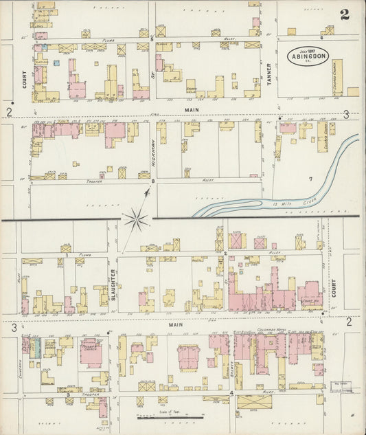 Sanborn Fire Insurance Map from Abingdon, Washington County, Virginia (1897), Sheet #0002 - Historic Sanborn Fire Insurance Map Print, vintage old map wall art, antique decor, genealogy gift, Virginia Virginia map