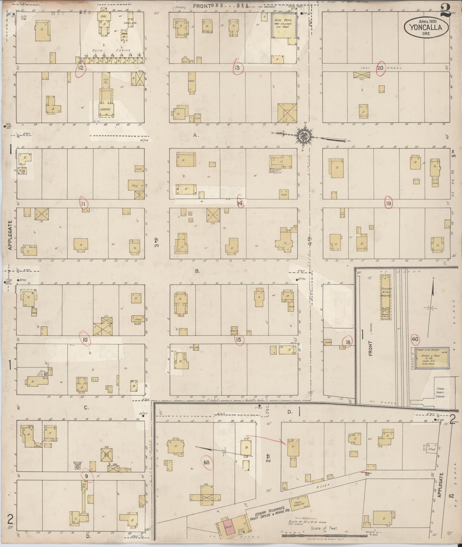 Sanborn Fire Insurance Map from Yoncalla, Douglas County, Oregon (1931), Sheet #0002 - Historic Sanborn Fire Insurance Map Print, vintage old map wall art, antique decor, genealogy gift, Oregon Oregon map