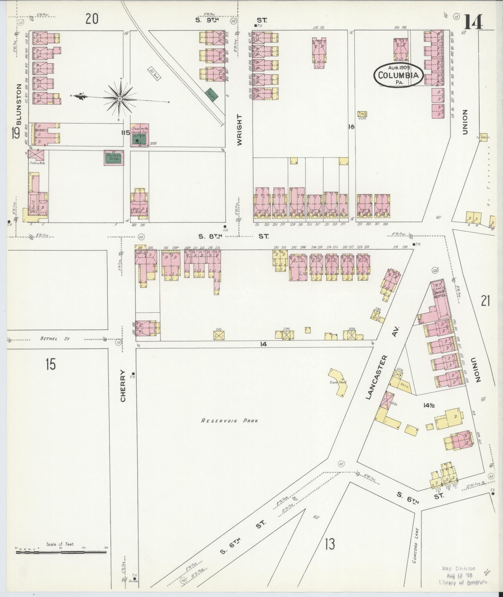 Sanborn Fire Insurance Map from Columbia, Lancaster County, Pennsylvania (1909), Sheet #0014 - Complete Map Set gallery image, historic Sanborn map, vintage wall art, Pennsylvania Pennsylvania