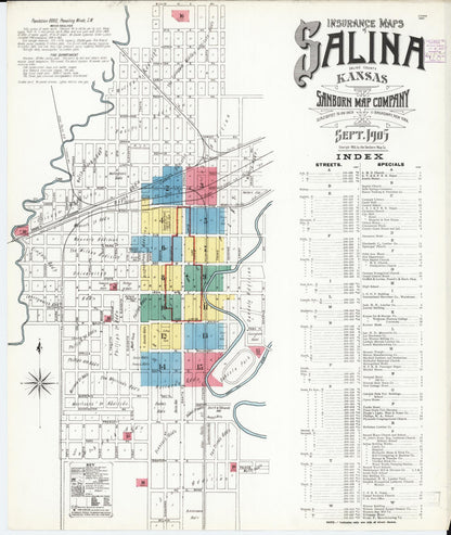 Sanborn Fire Insurance Map from Salina, Saline County, Kansas (1905), Sheet #0001 - Complete Map Set gallery image, historic Sanborn map, vintage wall art, Kansas Kansas
