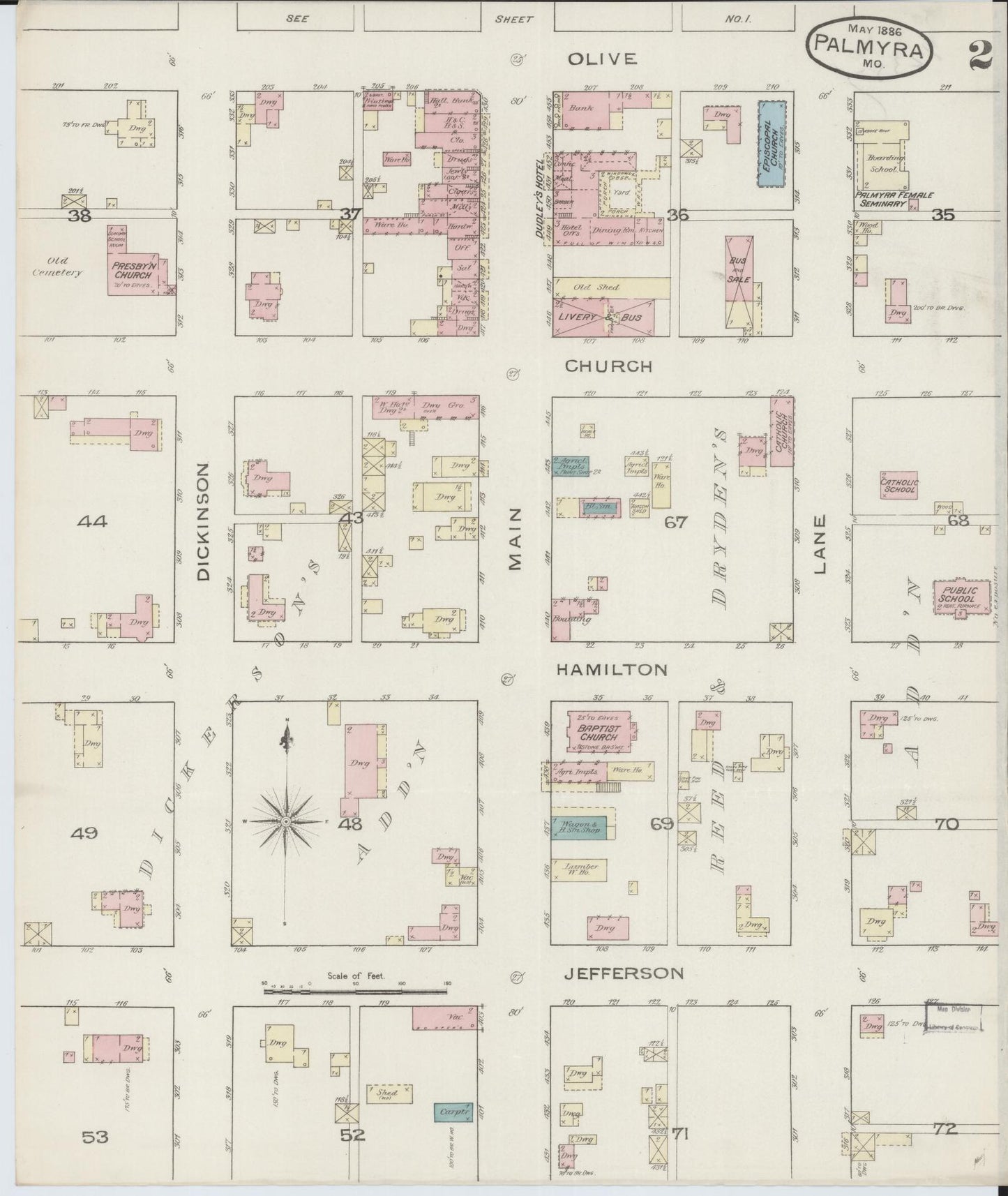 Sanborn Fire Insurance Map from Palmyra, Marion County, Missouri (1886), Sheet #0002 - Historic Sanborn Fire Insurance Map Print, vintage old map wall art, antique decor, genealogy gift, Missouri Missouri map