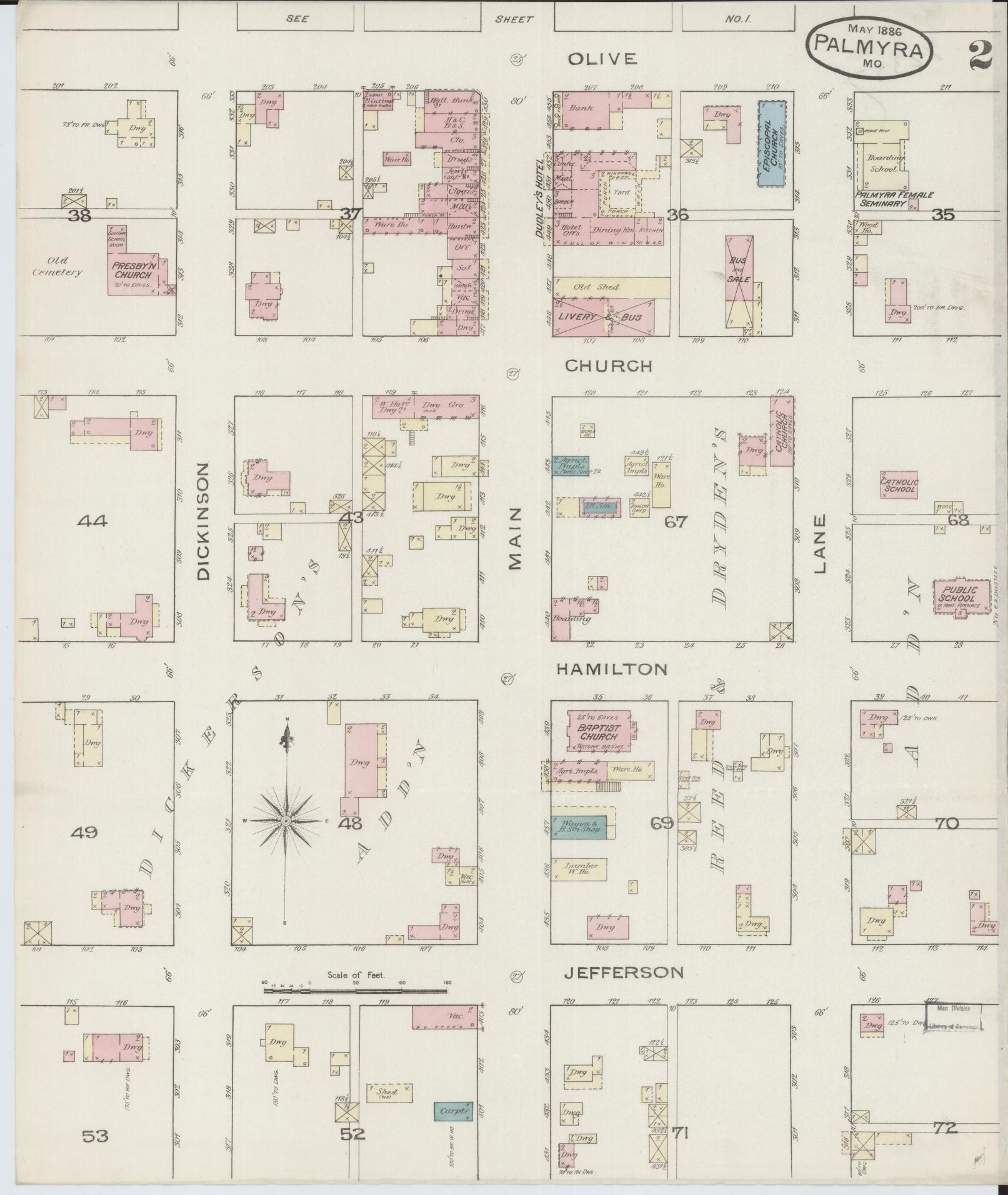 Sanborn Fire Insurance Map from Palmyra, Marion County, Missouri (1886), Sheet #0002 - Historic Sanborn Fire Insurance Map Print, vintage old map wall art, antique decor, genealogy gift, Missouri Missouri map
