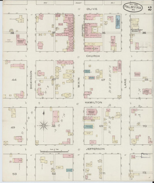 Sanborn Fire Insurance Map from Palmyra, Marion County, Missouri (1886), Sheet #0002 - Historic Sanborn Fire Insurance Map Print, vintage old map wall art, antique decor, genealogy gift, Missouri Missouri map