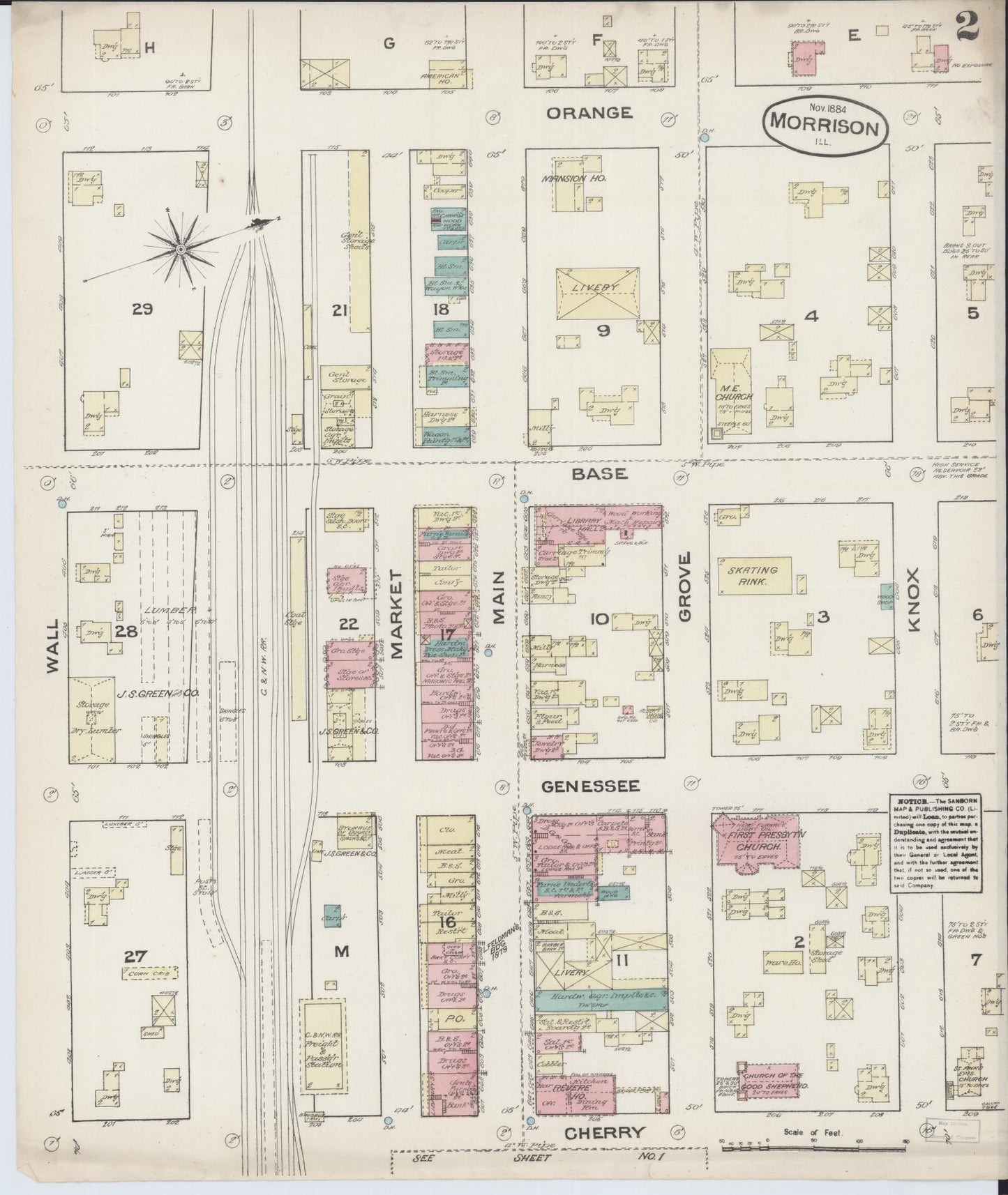 Sanborn Fire Insurance Map from Morrison, Whiteside County, Illinois (1884), Sheet #0002 - Complete Map Set gallery image, historic Sanborn map, vintage wall art, Illinois Illinois