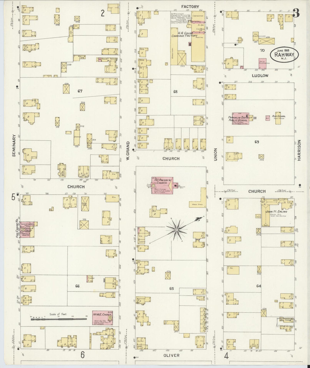 Sanborn Fire Insurance Map from Rahway, Union County, New Jersey (1908), Sheet #0003 - Complete Map Set gallery image, historic Sanborn map, vintage wall art, New Jersey New Jersey