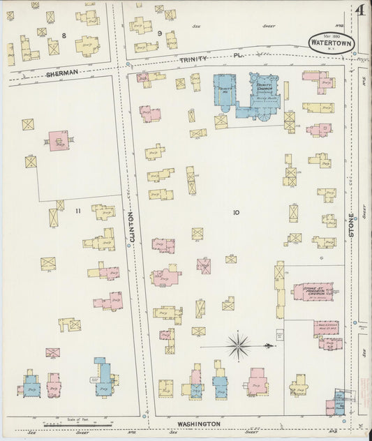Sanborn Fire Insurance Map from Watertown, Jefferson County, New York (1890), Sheet #0004 - Historic Sanborn Fire Insurance Map Print, vintage old map wall art, antique decor, genealogy gift, New York New York map