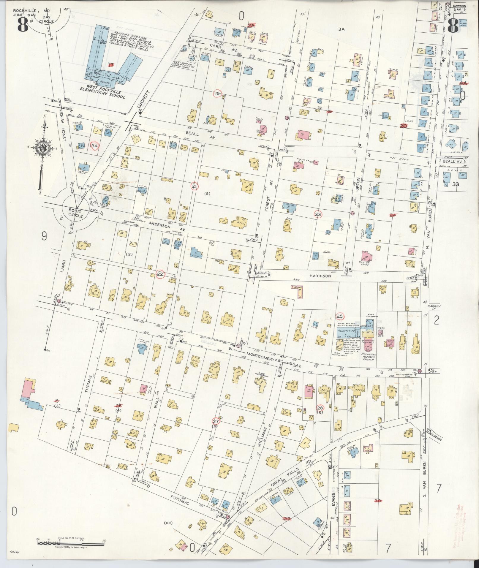 Sanborn Fire Insurance Map from Rockville, Montgomery County, Maryland (1960), Sheet #0008 - Historic Sanborn Fire Insurance Map Print, vintage old map wall art