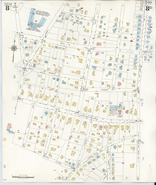 Sanborn Fire Insurance Map from Rockville, Montgomery County, Maryland (1960), Sheet #0008 - Historic Sanborn Fire Insurance Map Print, vintage old map wall art