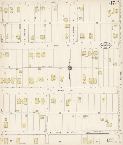 Sanborn Fire Insurance Map from Monrovia, Los Angeles County, California (1913), Sheet #0017 - Complete Map Set gallery image, historic Sanborn map, vintage wall art, California California